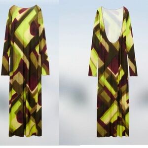 Zara lime green burgundy Open Back Maxi Dress multicolor abstract print XL NWT